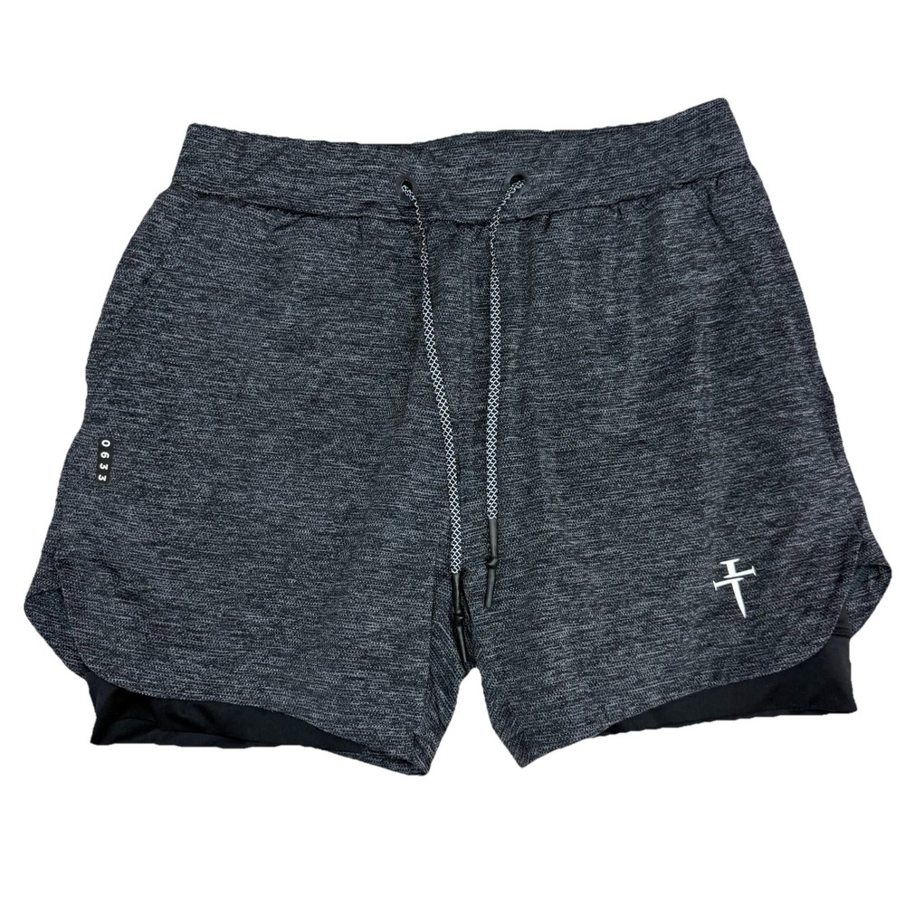 Three Nails 0633 Men's Shorts Sz Medium Heathered Gray 2 in 1 Lined 5" Inseam M